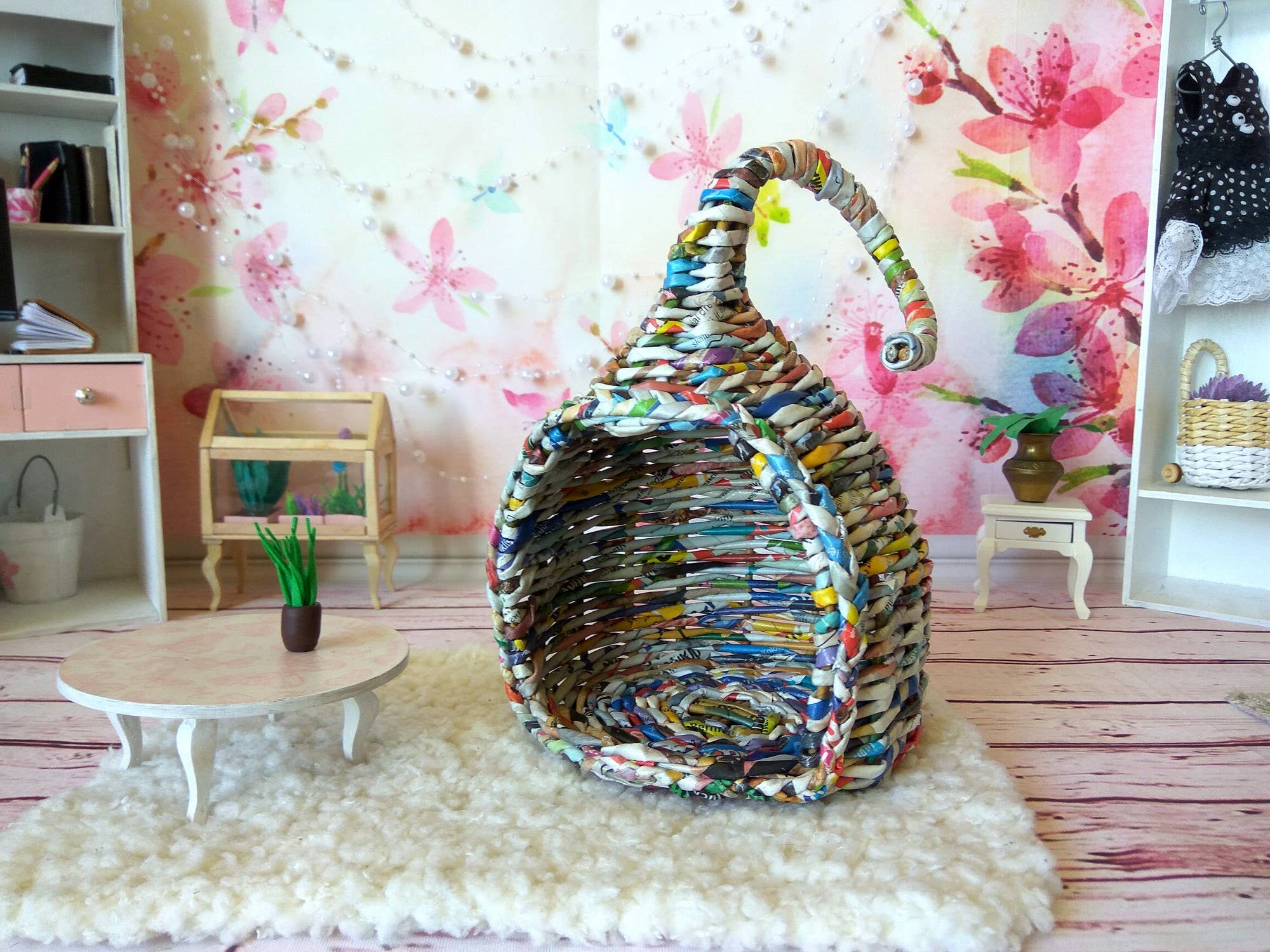 Lenasminiland - Vendita all'ingrosso Kit di accessori per bambole - Bambini - Sedia sospesa in miniatura a uovo in vimini per casa delle bambole11