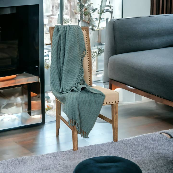 HomeRoots - Wholesale Throw Blanket - Teal Blue Knitted 100% Cotton Throw Blanket
