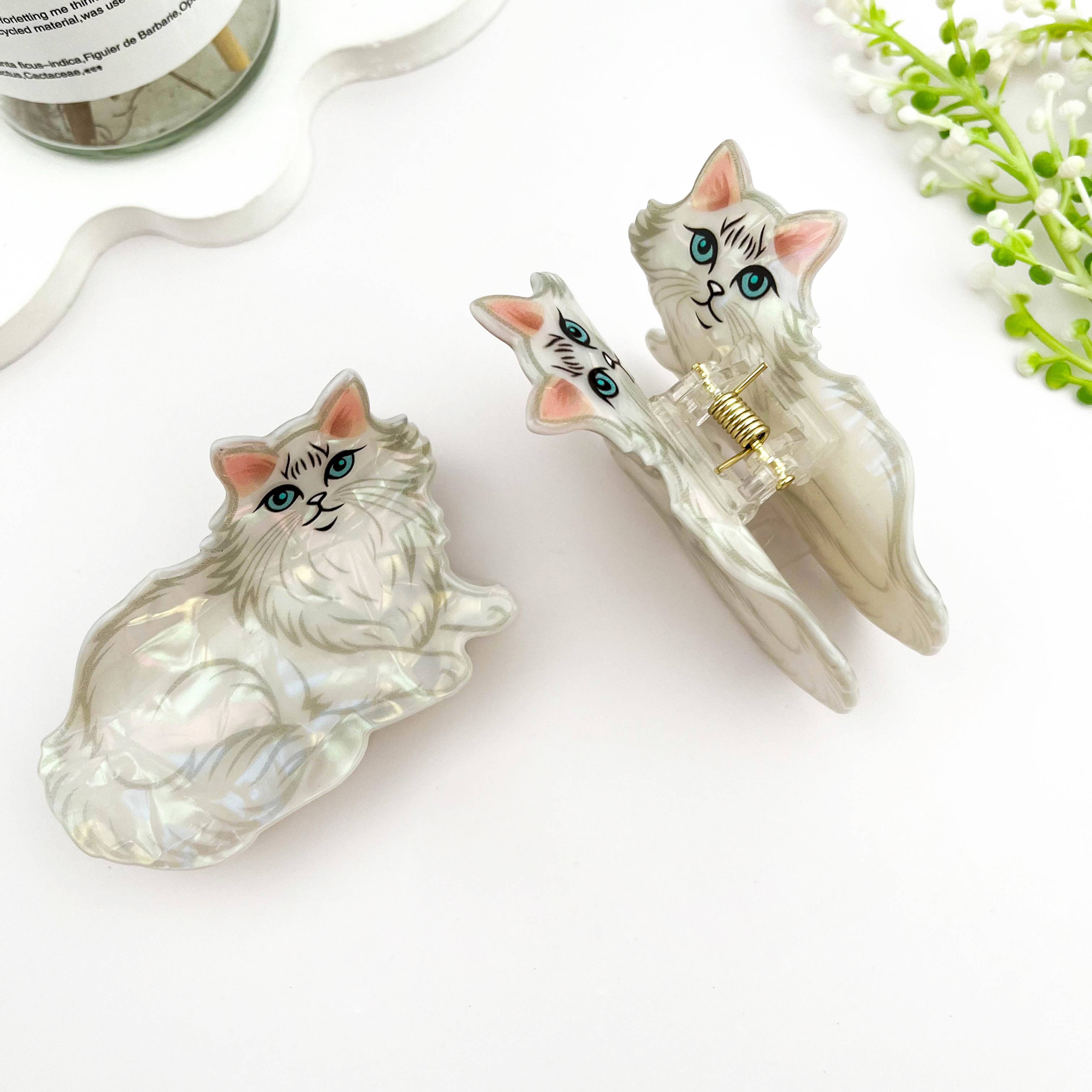 Branco 🐱 Garra de Cabelo Elegante de Gato Persa – Gancho Felino Chique 💫 para venda a revendedores na Faire4