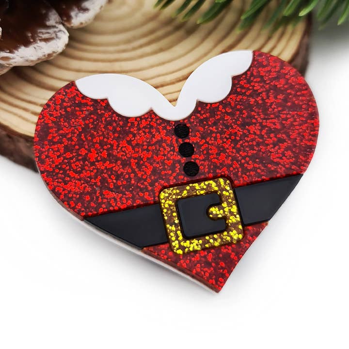 Sparkly Santa Heart Brooch for wholesale by Stars & Red Roses