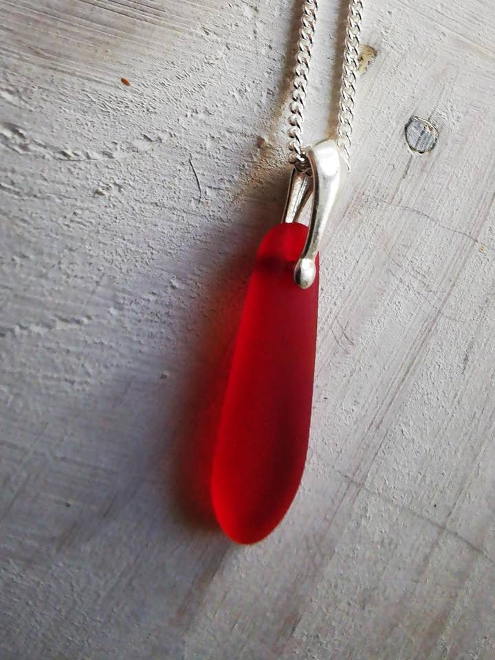 Delicate Sea glass Pendant Necklace, Sterling Silver for wholesale by Blue Marble Jewellery