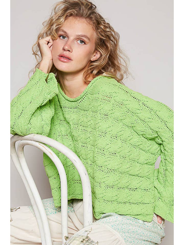 Pol Clothing - Wholesale Knit Sweater - Women's - Round neck semi cropped knitted solid sweater SALE