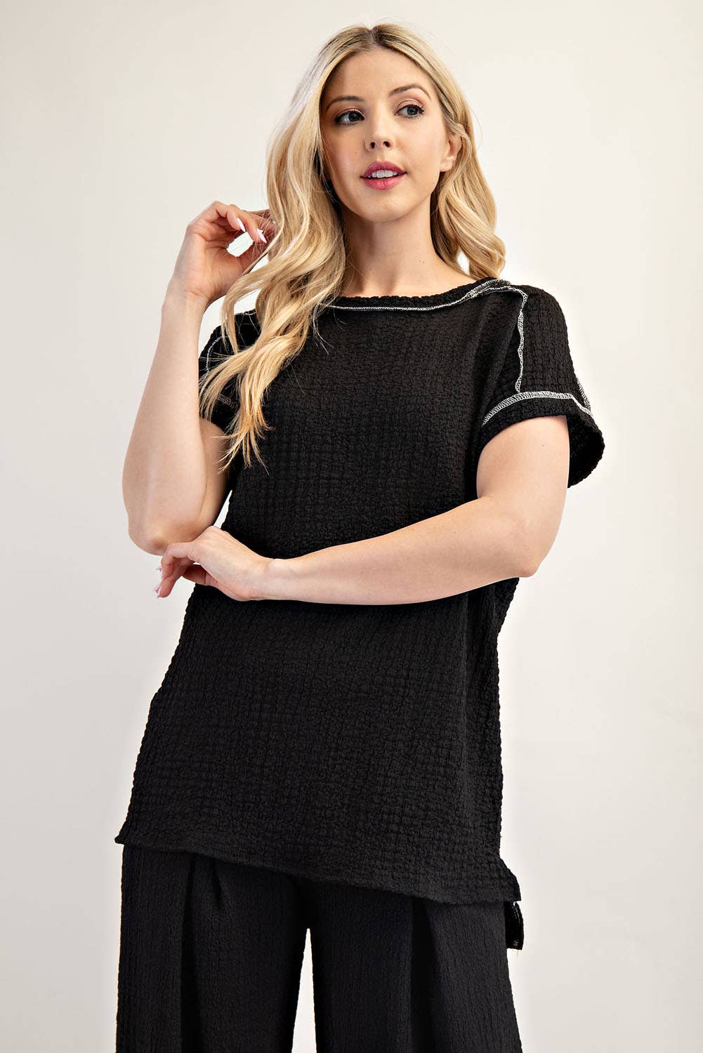 Celeste Clothing - Wholesale Knit Top - Women's - PLUS SIZE RELAXED-FIT TEXTURED TOP SHORT SLEEVES -CT2389521