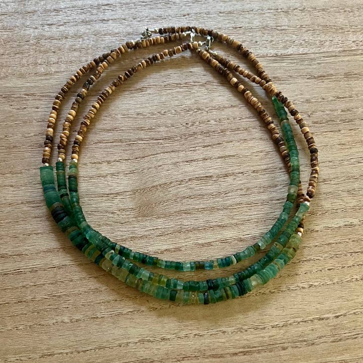 Collier Band Camp en verre romain antique et coquillage de noix de coco pour la vente par Nellie Pratt Artisan Jewelry