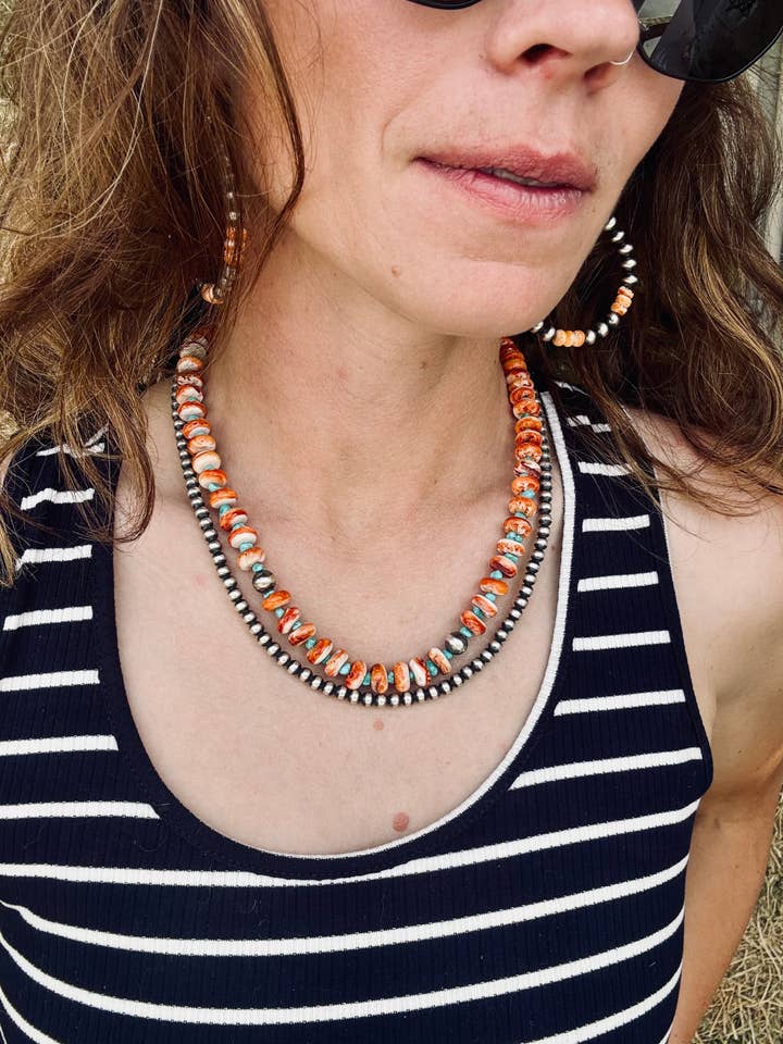 Orange Spiny Oyster Necklace/ Turquoise Nugget Necklace/ for wholesale by Wild Hancock Creations