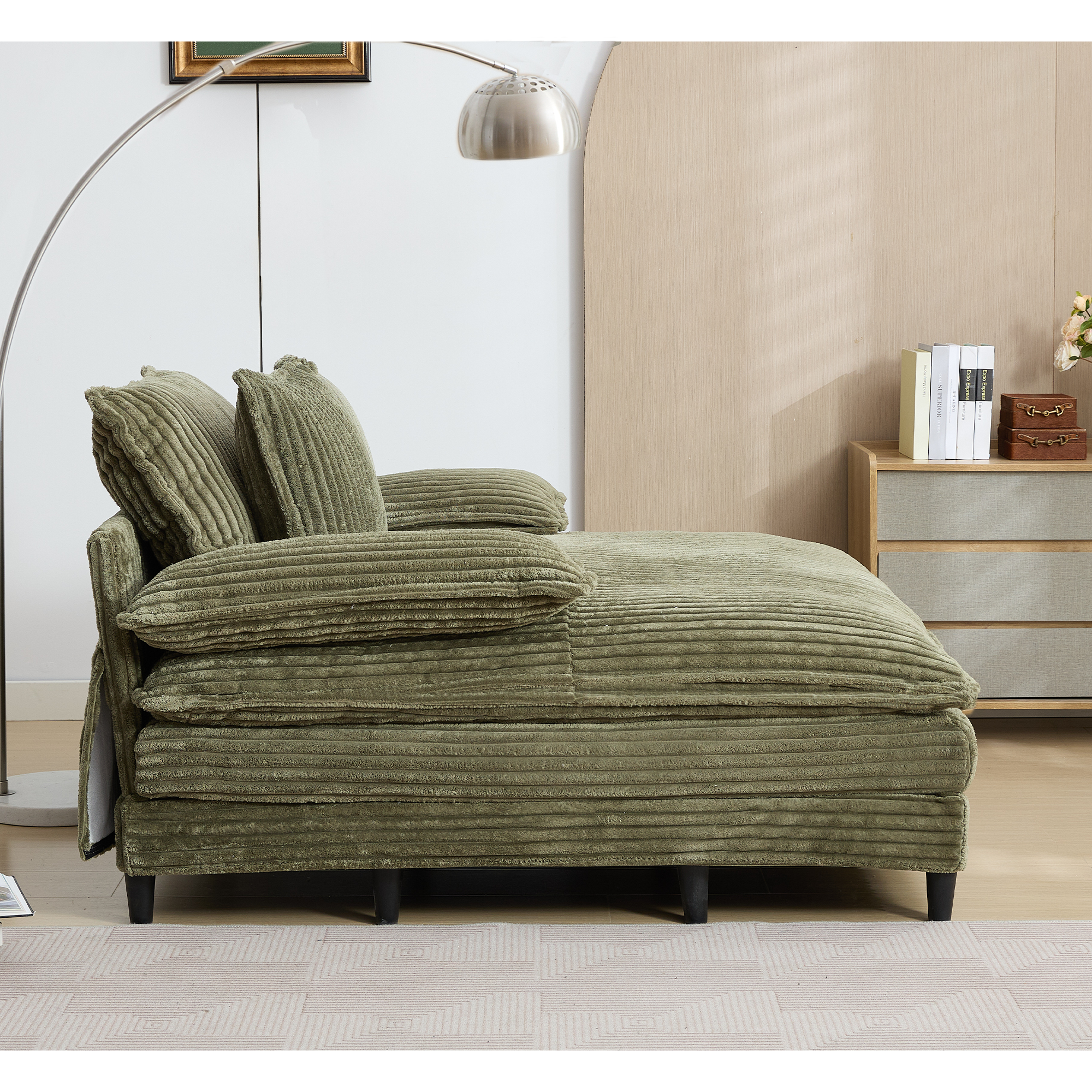 39F Inc. - Wholesale Sofa - NEW 54.75" Green Corduroy Chaise Lounge - 4 Gears, 2 Pillows15