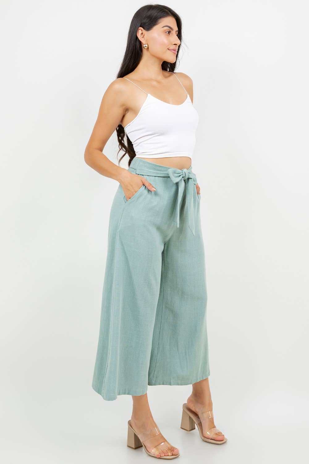 Veracci - Wholesale Pants - Women's - Linen Blend Wide-Leg Capri Pants2