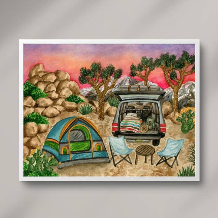 Joshua Tree National Park Camp Scene Print | Watercolor for wholesale by Kendra VanDruff Watercolors
