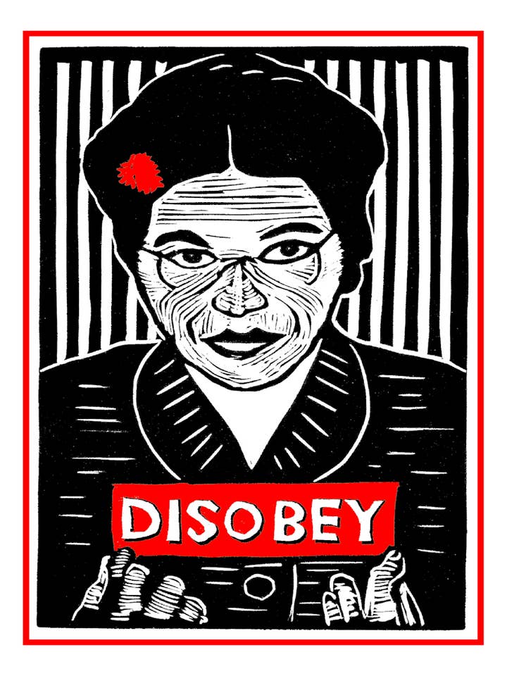 Rosa Parks - ONGEHOORZAAM (21,6 x 27,9 cm) kleurenafdruk voor wholesale door Pixel Palmer