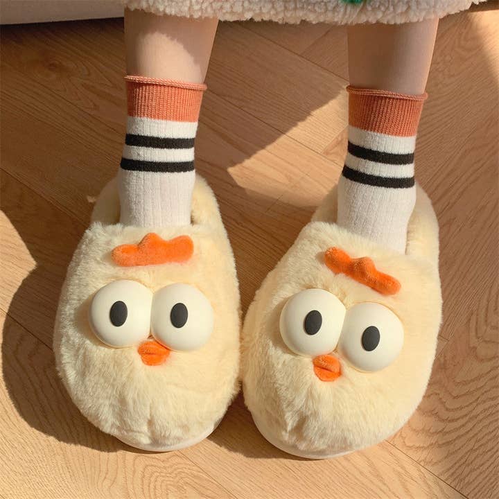 Light Yellow Cozy Cartoon Plush Slippers for Women for wholesale on Faire