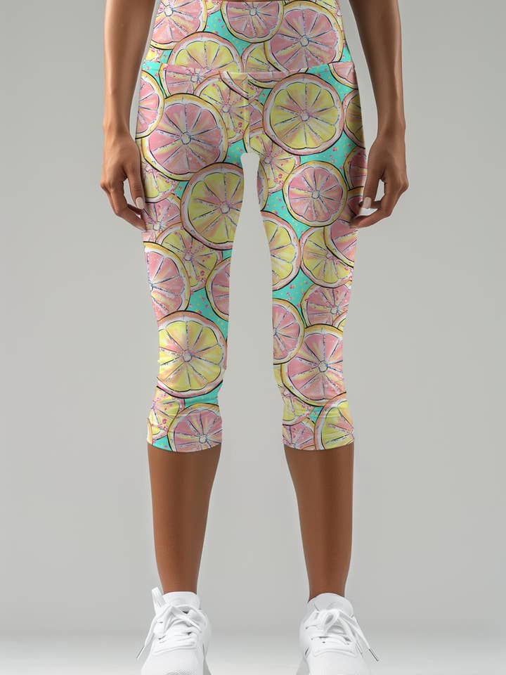 Marmalade Ellie Lemon Print Performance Yoga Capri Leggings - Women for wholesale by Pineapple Clothing