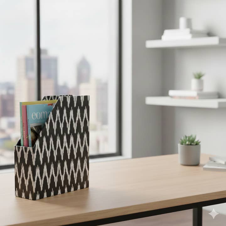 Ikkat Magazine Holder | Handmade Paper | 10.5x3.5x12.5" for wholesale by ExpoBazaar