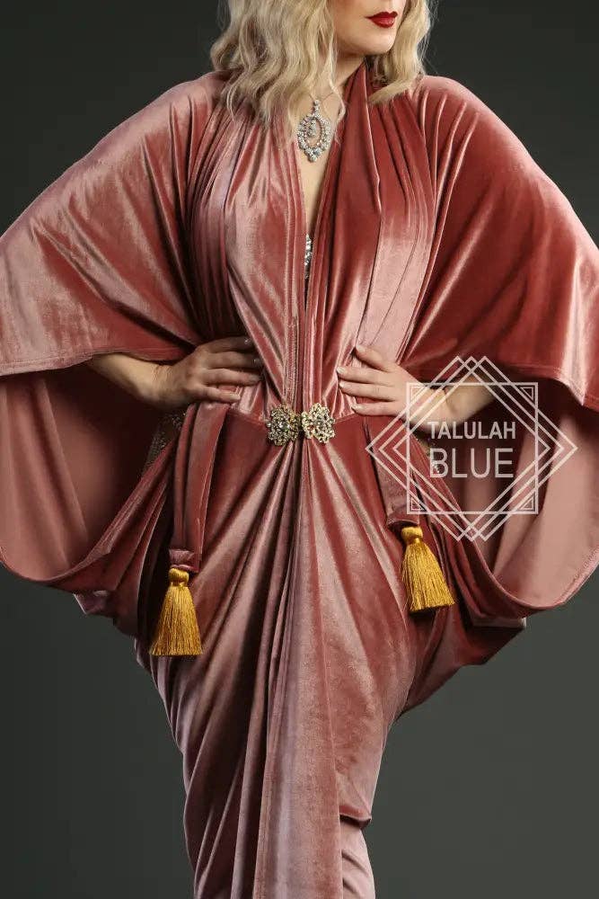 Talulah Blue - Wholesale Dress - Women's - 1920s Blush Velvet Great Gatsby Dress - Floor length flapper Cocoon Robe2