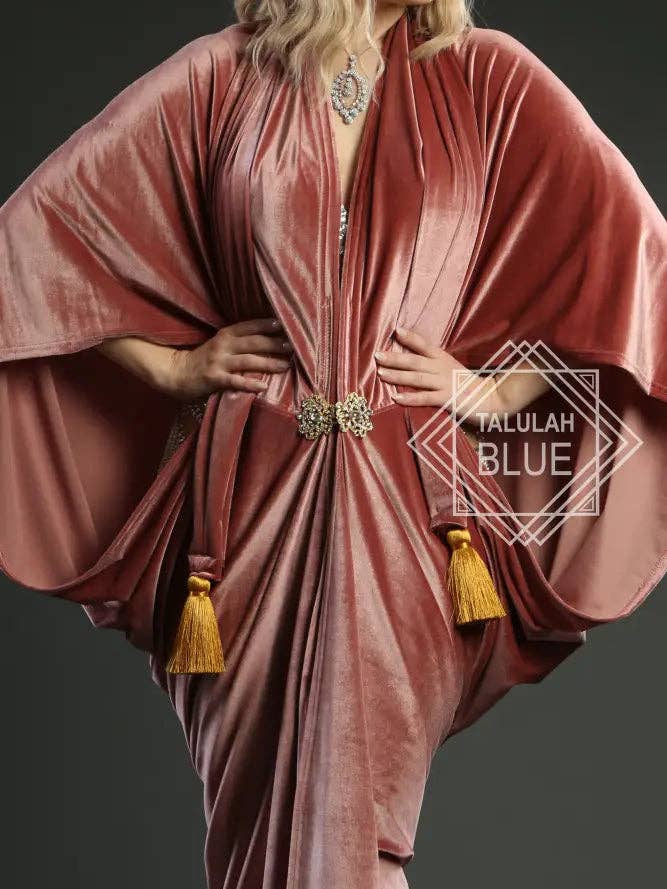 Talulah Blue - Wholesale Dress - Women's - 1920s Blush Velvet Great Gatsby Dress - Floor length flapper Cocoon Robe2