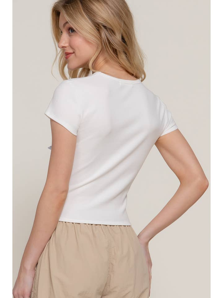 Active Basic | Active USA - Wholesale T-Shirt (Graphic) - Women's - Short Sleeve Crew Neck Print & Satin Ribbon Detail T-Shirt1