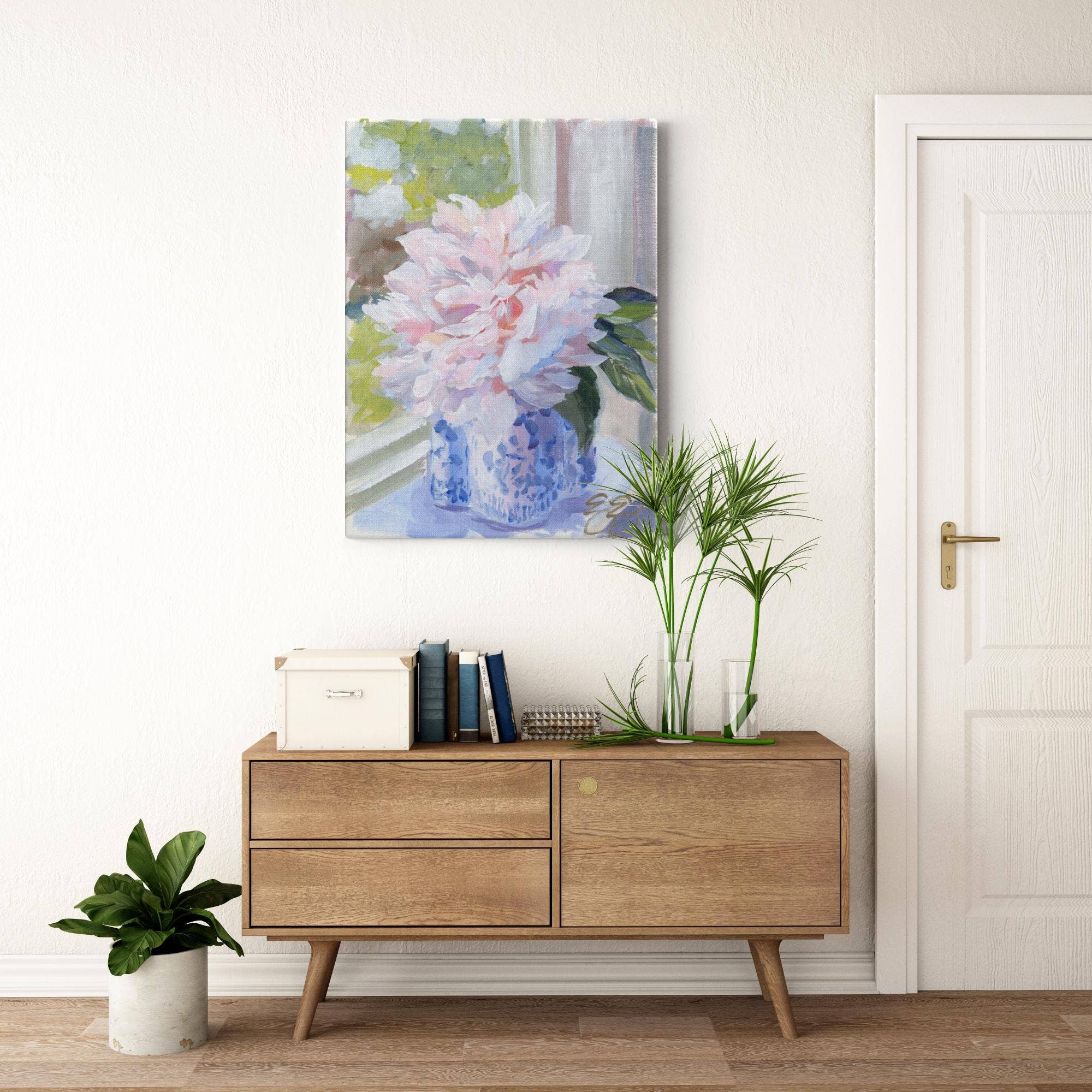 Elizabeth Alice Studio - Wholesale Art Print - No. 396 Sarah Bernhardt peony in blue and white vase, a canvas wrap print21
