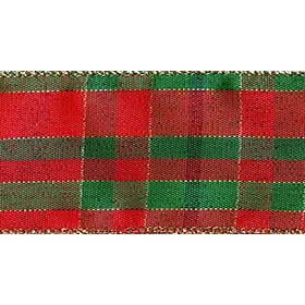 Morex Ribbon - Wholesale Ribbon - Gift Wrapping - #7402 Towson (wired) Red/Green w/Metallic Gold Plaid1