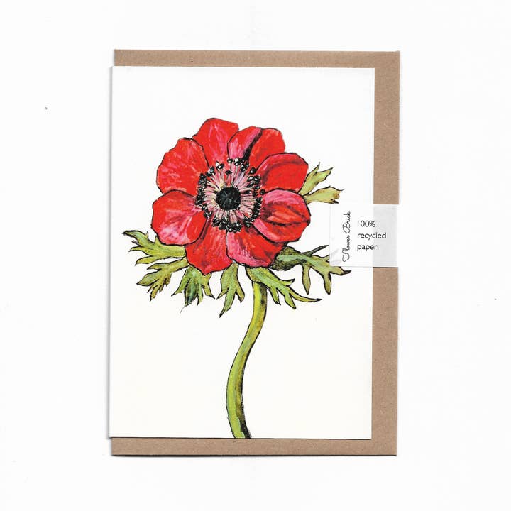 Biglietto di Auguri A6 100% Riciclato "Anemone Rosso" per la vendita all'ingrosso da parte di Flower Brick