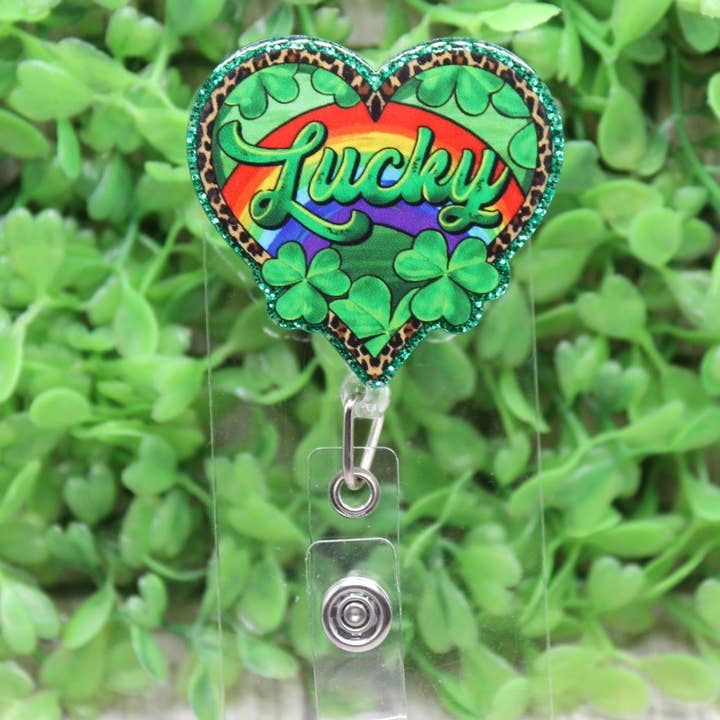 Lucky St. Patrick's Day Heart Badge/ID Holder Reel for wholesale by Hylidae Boutique