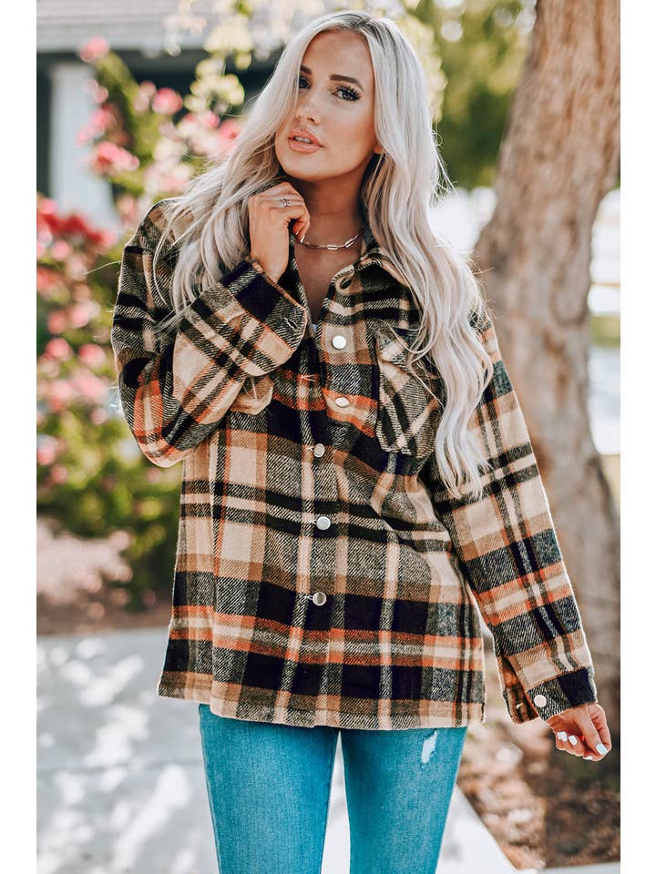 PRETTY BASH - Wholesale Shirt Jacket/Shacket - Women's - Plaid Pocketed Button Front Shacket11