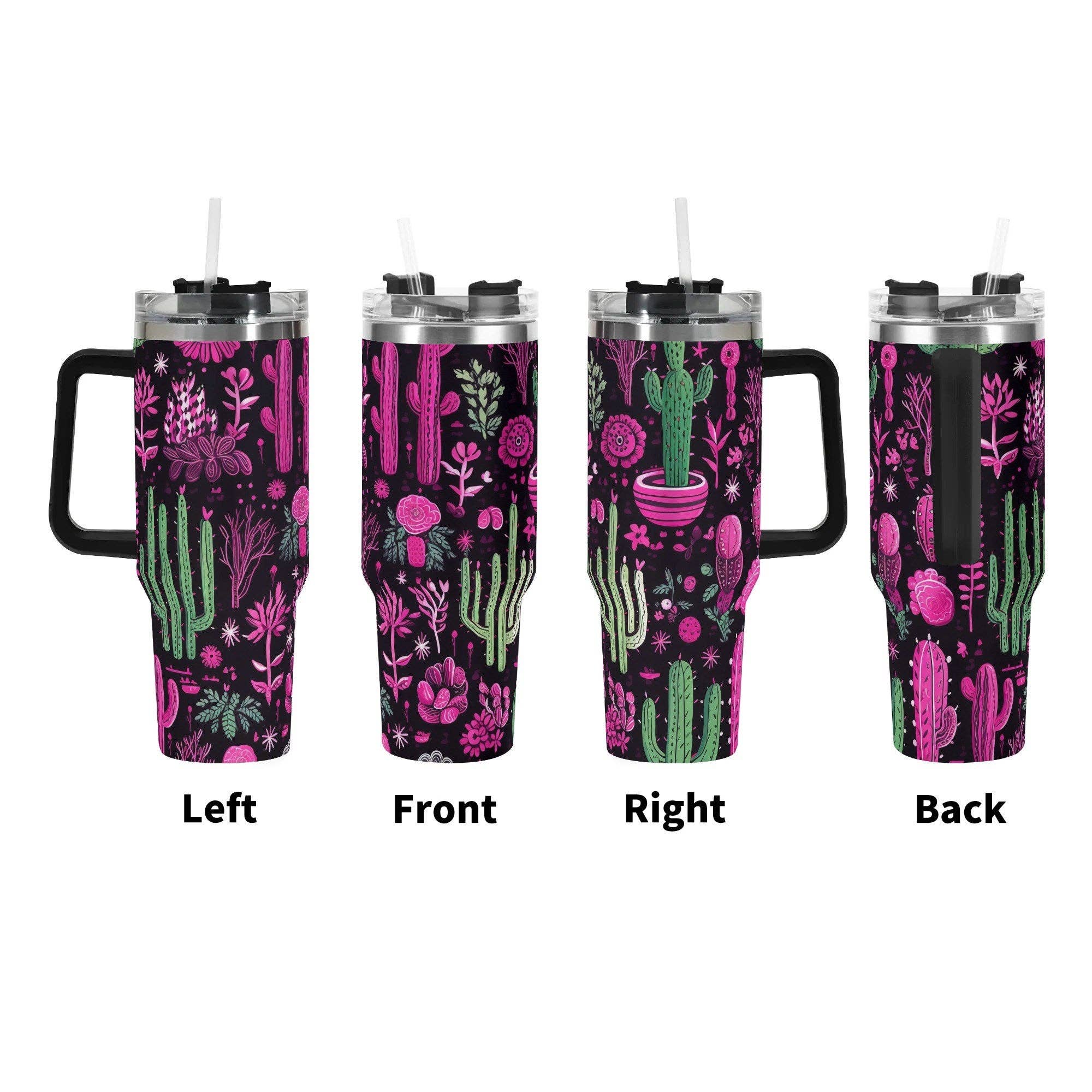 Grassy Creek Designs - Wholesale Insulated Mug/Tumbler - Neon Desert Blooms 40oz Stainless Steel Tumbler With Handle and Straw2
