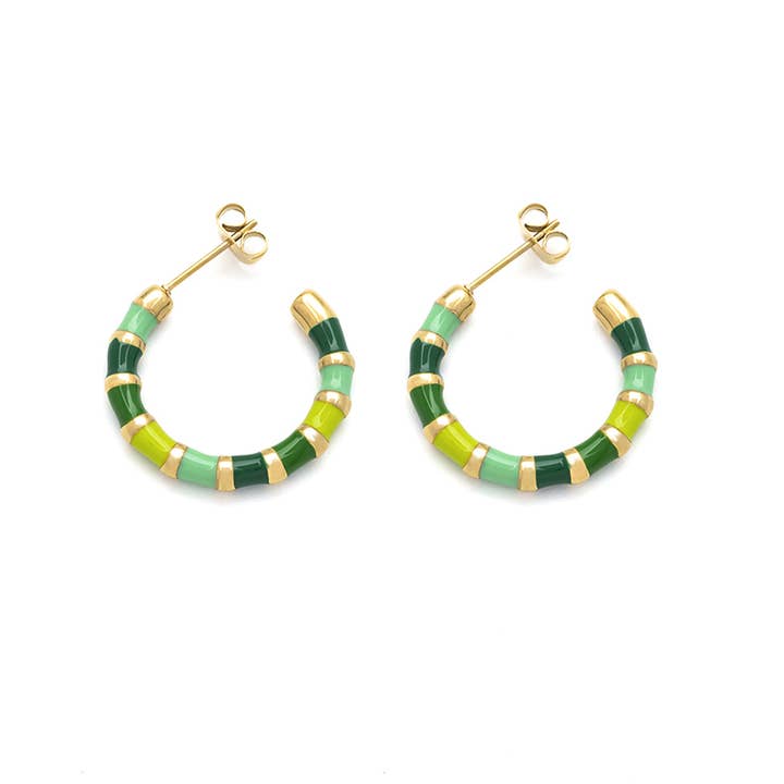 Bijoux 7bis - Vendita all'ingrosso Orecchini a cerchio - Orecchini a cerchio in acciaio smaltato in bambù2