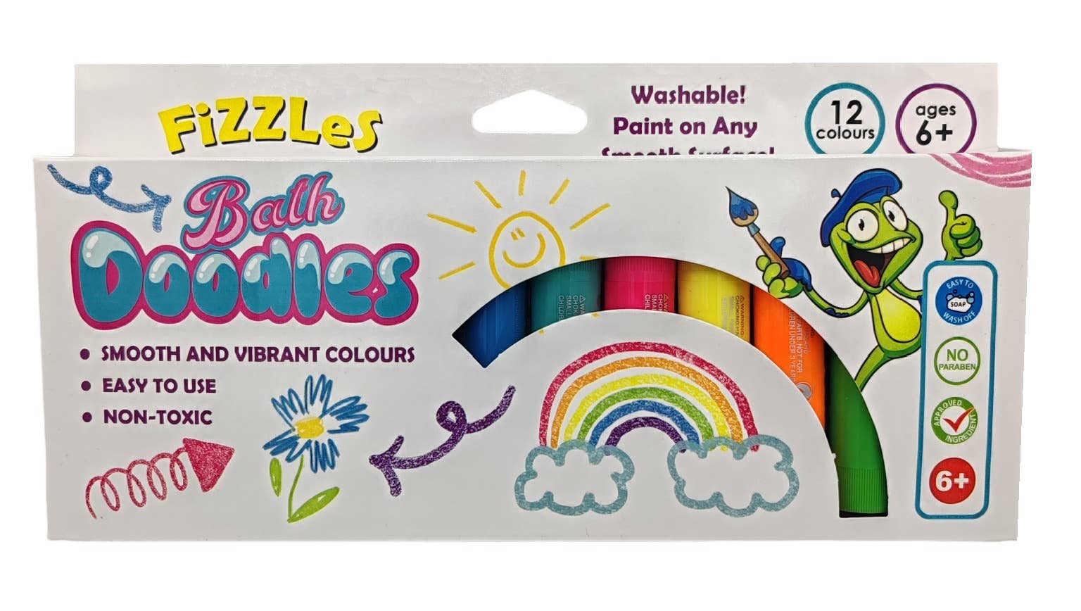 Afri-Imports - Vente Crayon – enfant et bébé - FiZZLeS Doodles de Bain - Peinture Lavable pour le Bain - 12 Couleurs4