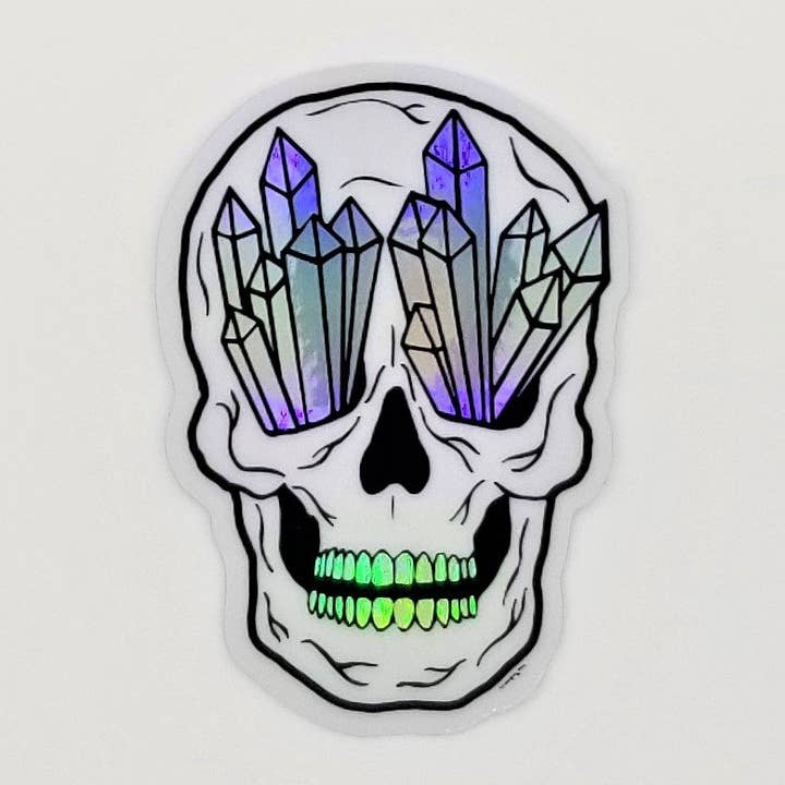 Crystal Skull Sticker w/Holographic Crystals & Teeth for wholesale by Black Cat Bazaar