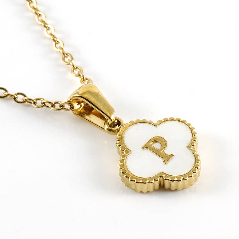 Mio Queena - Wholesale Pendant/Charm Necklace - Clover Shell Initial Charm 18K Golden S.Steel Necklace - FGS15