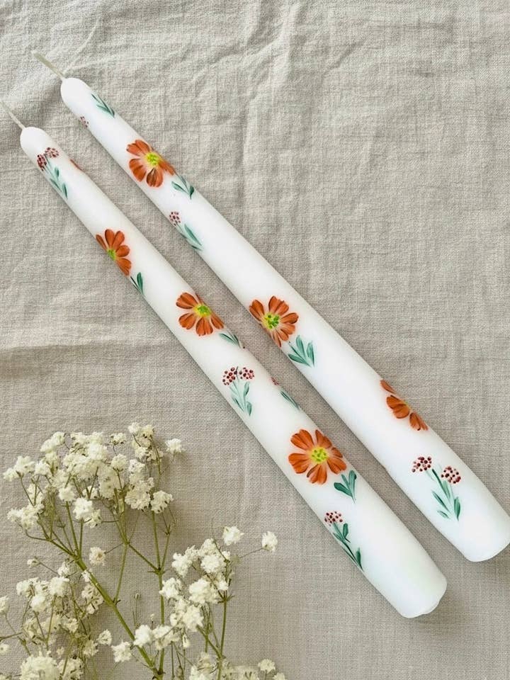 Set of 2 Hand Painted Autumn Flower Taper Candles for wholesale by May20design