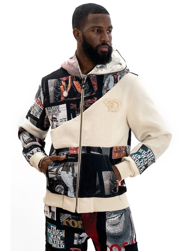 F5708 Narco Tapestry Hoodie - White for wholesale on Faire