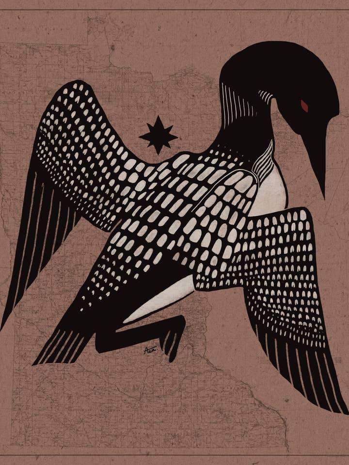 Minnesota Loon und Stern Kunstdruck | MN Handgezeichnet Kein KI für den Großhandel von Amy Teawalt Studio