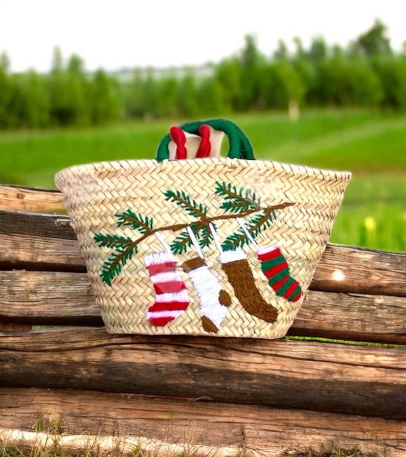 Melecraft - Vendita all'ingrosso Decorazione natalizia - Cesto marocchino fatto a mano con ricamo di calze natalizie