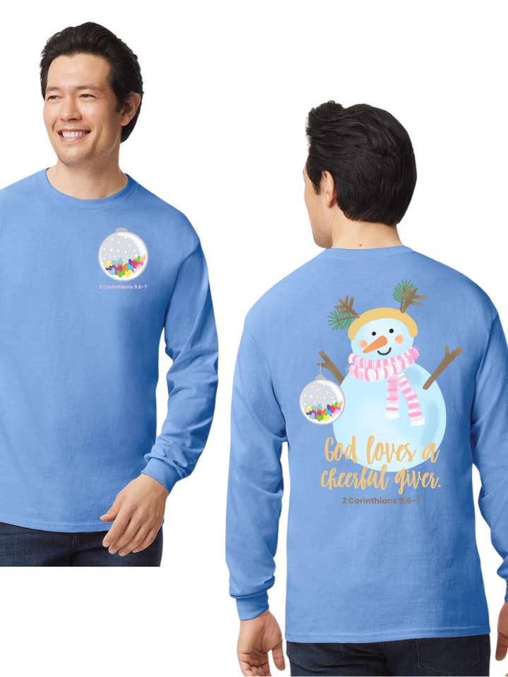 God Loves a Cheerful Giver Long sleeve Tee for wholesale by Embroidery
