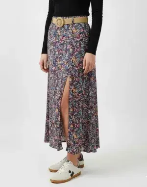 Mimi & Gogo - Wholesale Skirt - Women's - Floral Buttoned Long Skirt with Belt @3995_JuBoutCeinture7