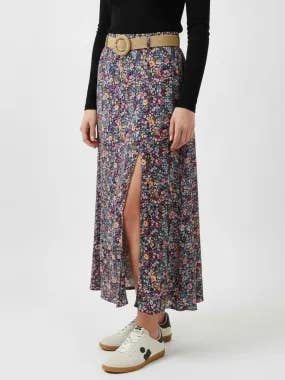 Mimi & Gogo - Wholesale Skirt - Women's - Floral Buttoned Long Skirt with Belt @3995_JuBoutCeinture7