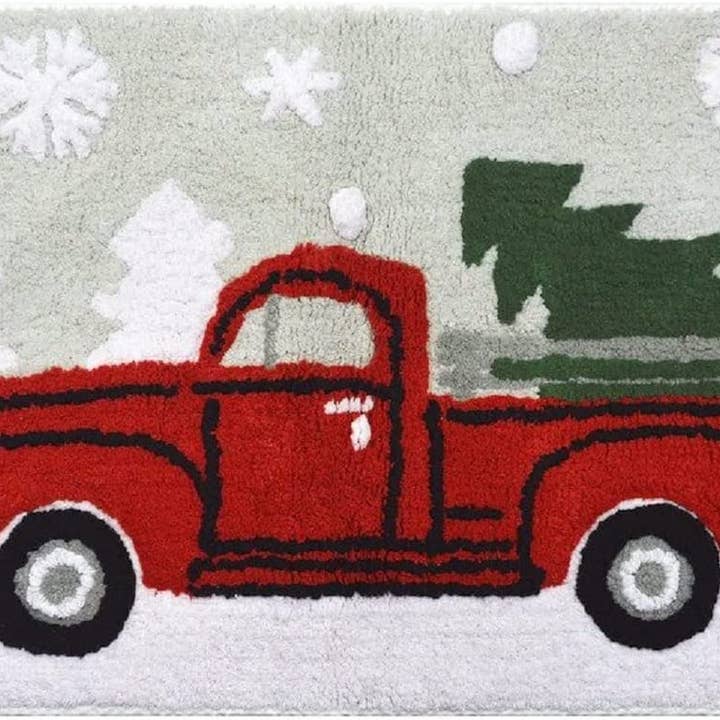 Cotton Christmas Holiday Decor Rug, Pick Up Truck Design for wholesale by Gilbin