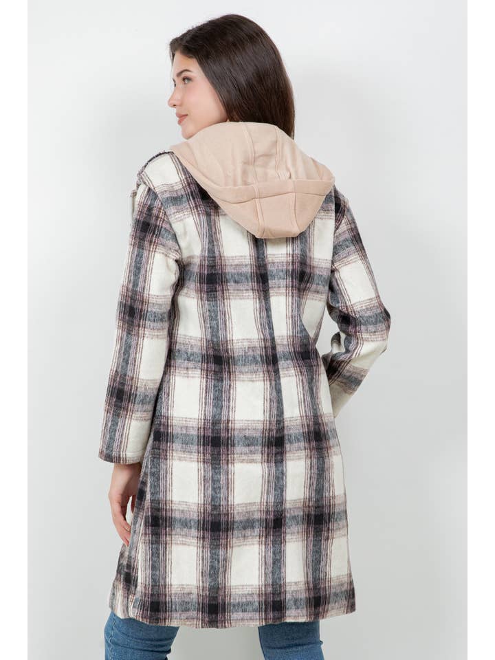 Veracci - Wholesale Coat - Women's - Oversized Woolen Plaid Coat / Jacket with detachable Hood14