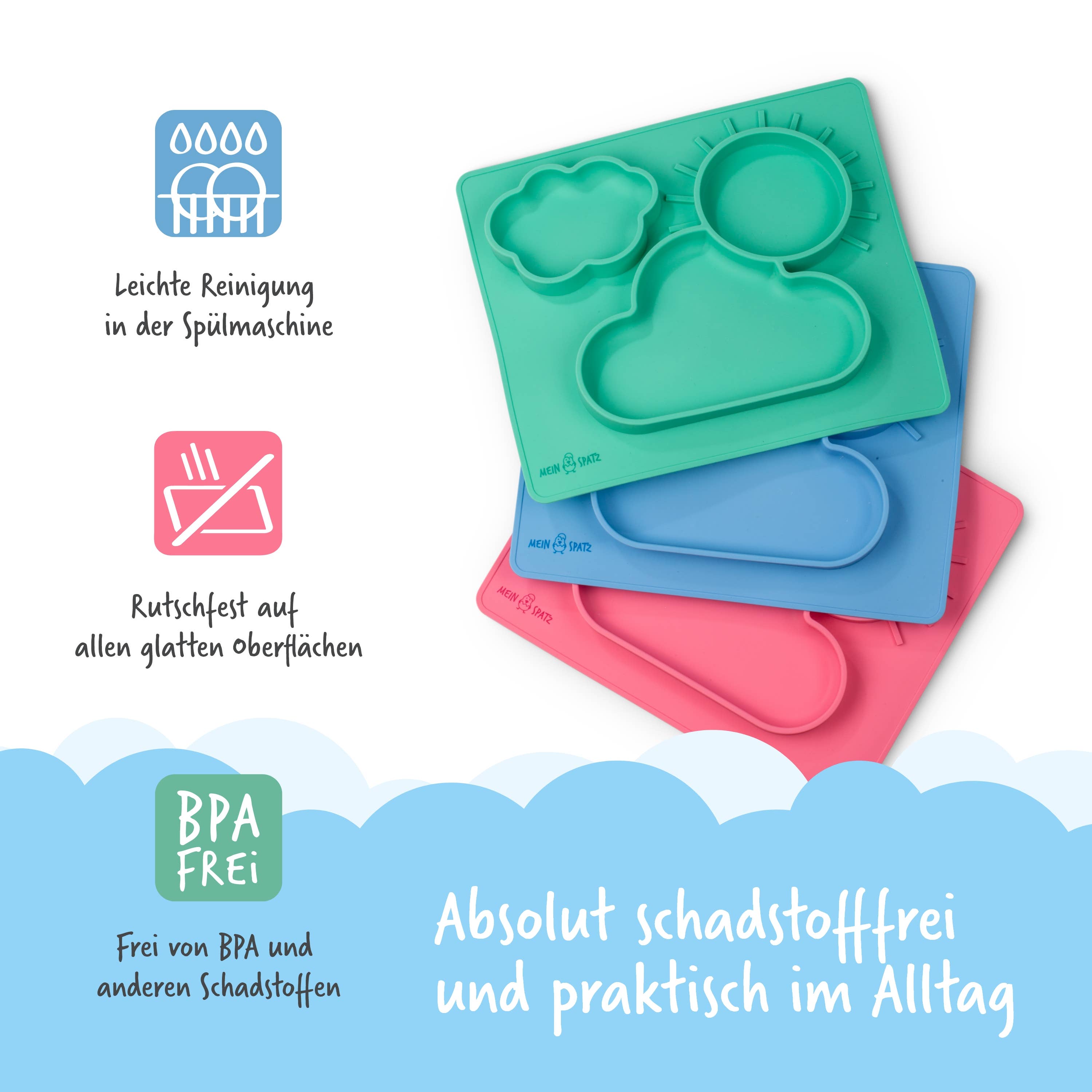 Backefix - Wholesale Dinner Plate - Kids & Baby - Silicone children's plate 40x30cm, blue2