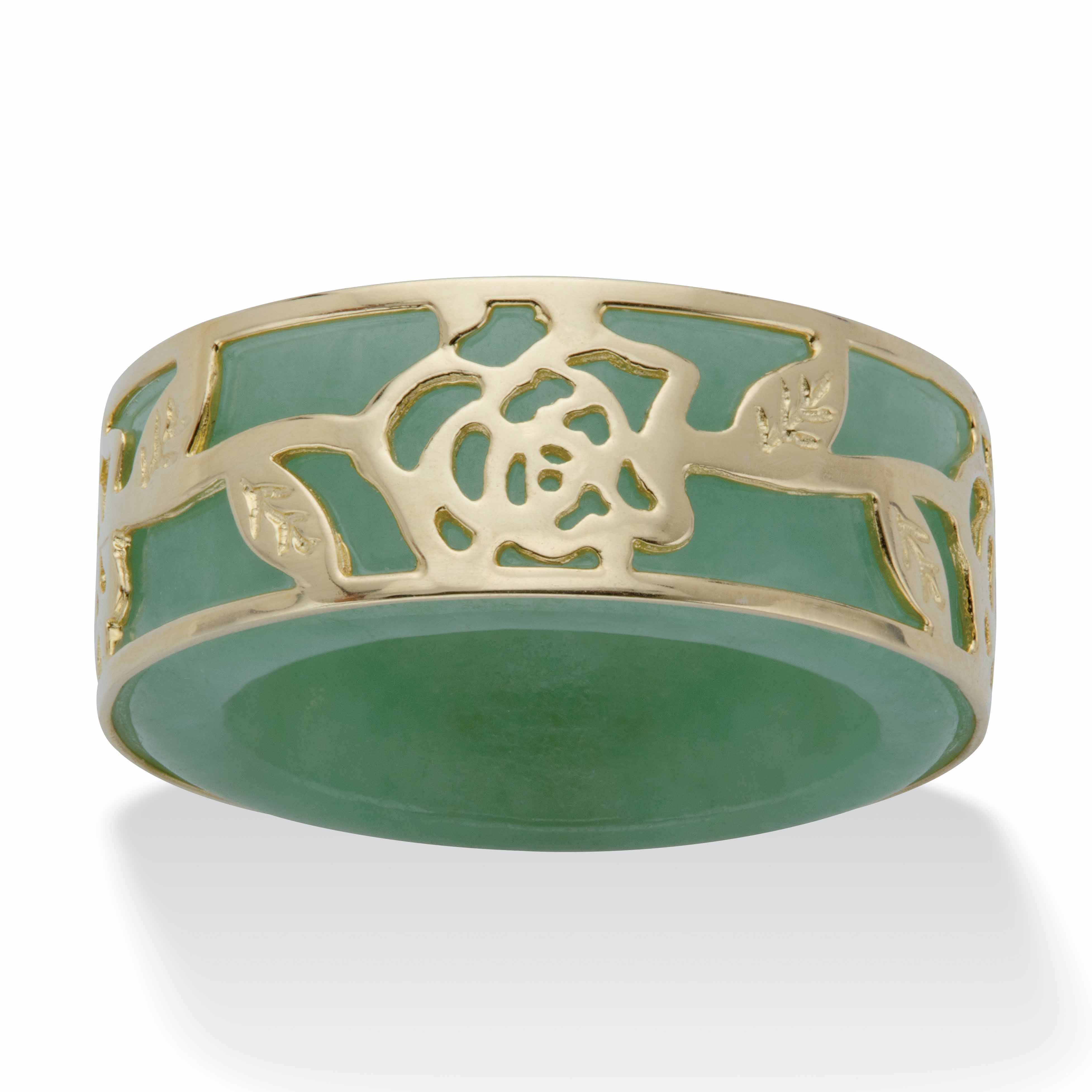 PalmBeach Jewelry - Wholesale Band/Stacked Ring - Gold-plated Sterling Silver Jade Floral Ring Band1
