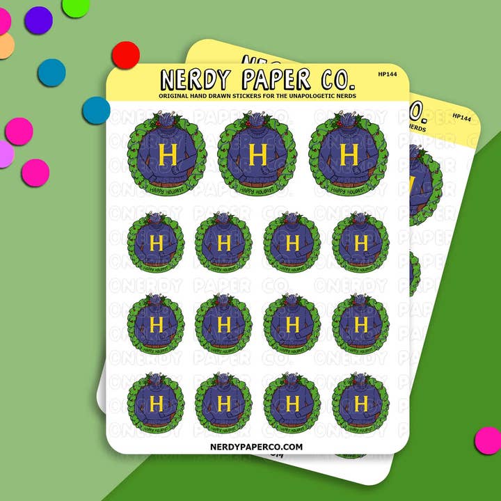 Festive 'H' Sweaters - Hand Drawn Stickers - HP144 for wholesale by NERDY PAPER CO.