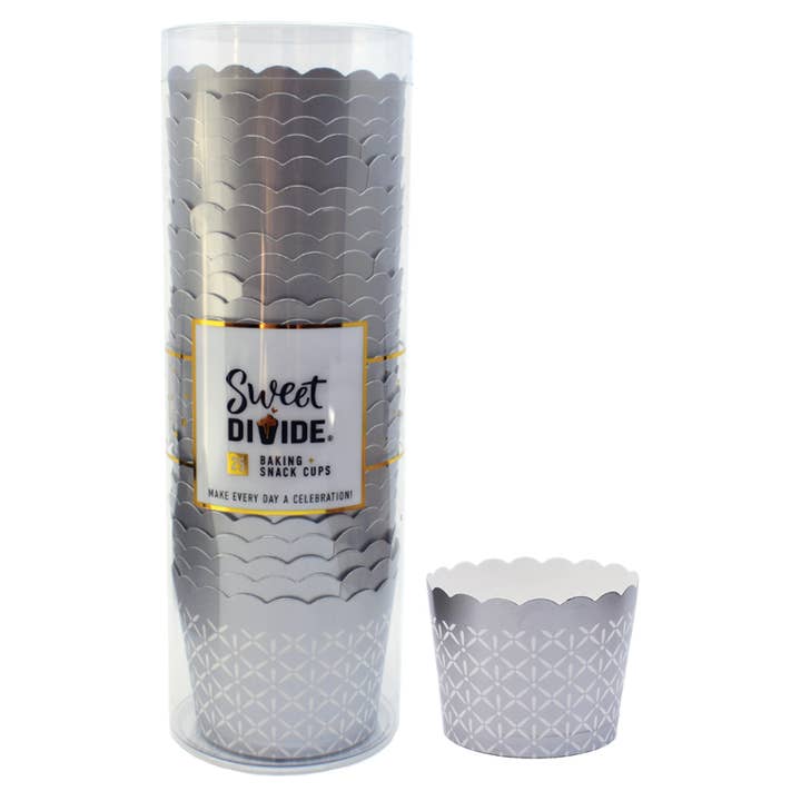 Small 3 oz Disposable Baking & Snack Cups - Silver - 25 Pk for wholesale by Sweet Divide