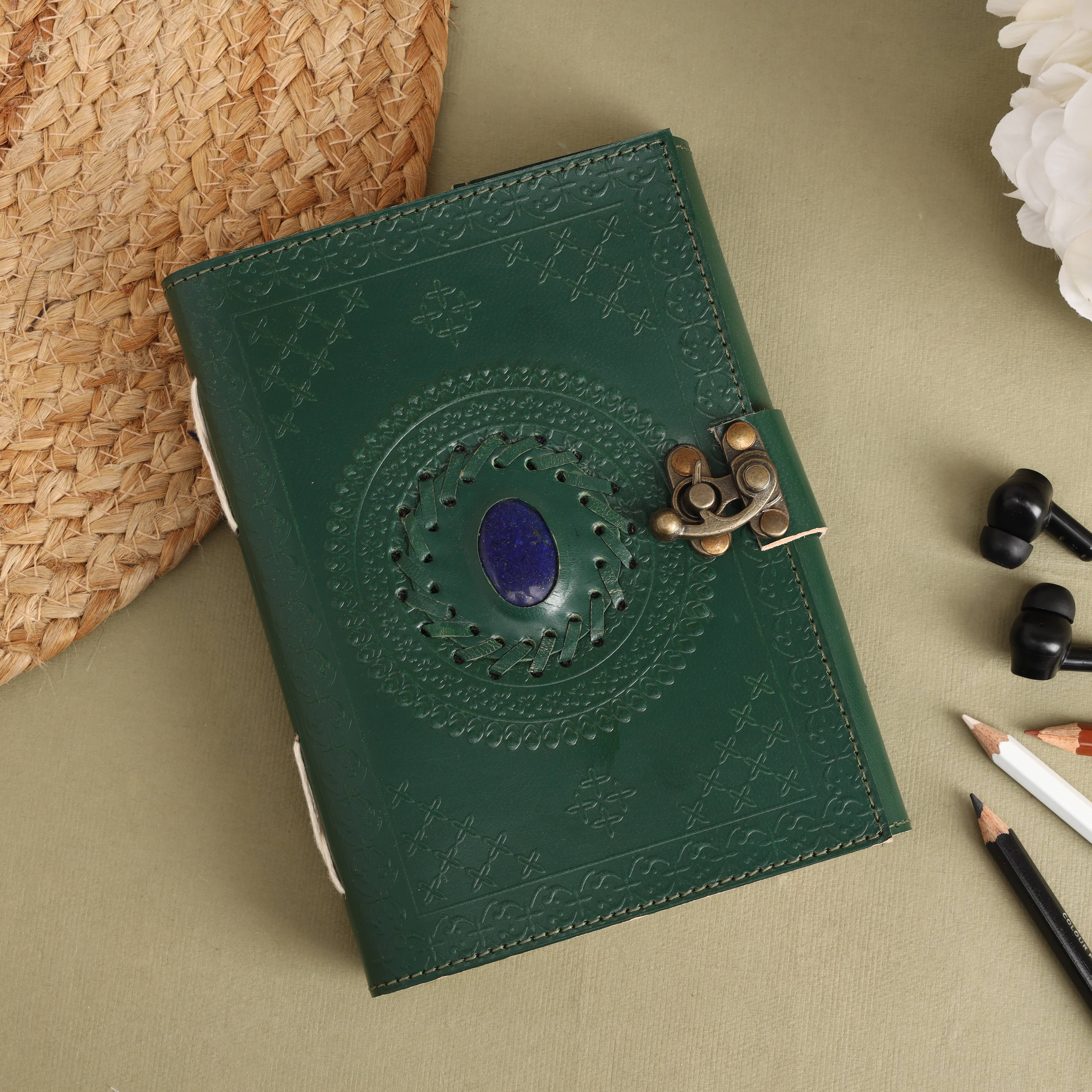 R K Handicrafts and Exporters - Wholesale Journal/diary - Leather Journal with Stone Mandala Embossed Travel Notebook 4