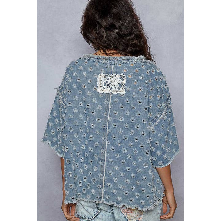 Pol Clothing - Wholesale Knit Top - Women's - Round neck short sleeve open knitted woven top