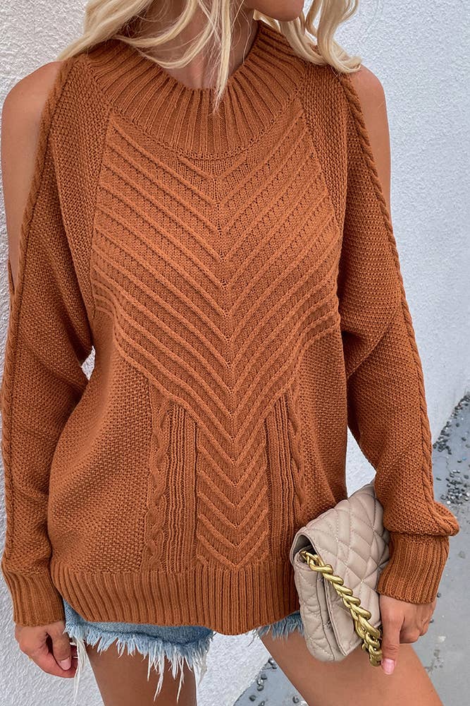 UNISHE - Wholesale Knit Sweater - Women's - TOPW897 Cold Shoulder Knit O-neck Sweater8