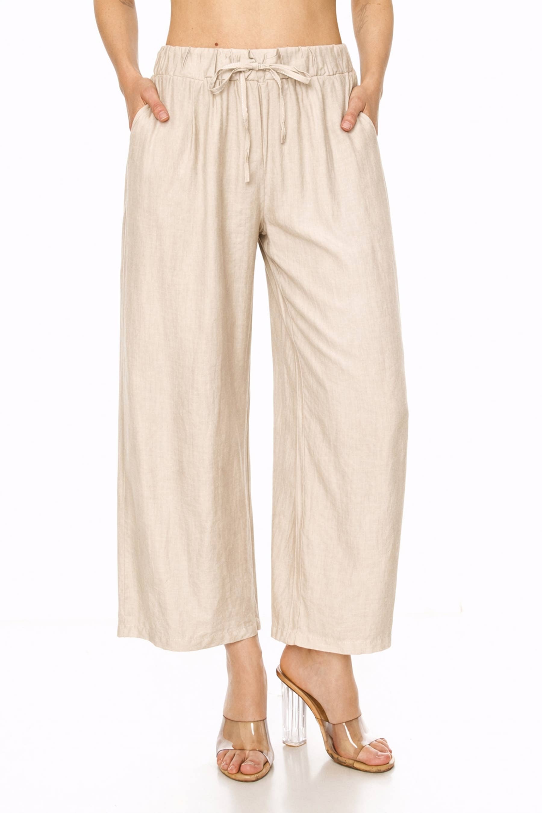 MOA COLLECTION - Wholesale Pants - Women's - Linen Texture Wide Leg Palazzo Pants Casual Style7