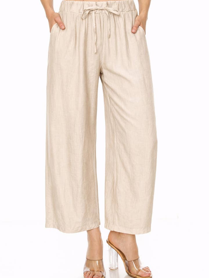 MOA COLLECTION - Wholesale Pants - Women's - Linen Texture Wide Leg Palazzo Pants Casual Style7