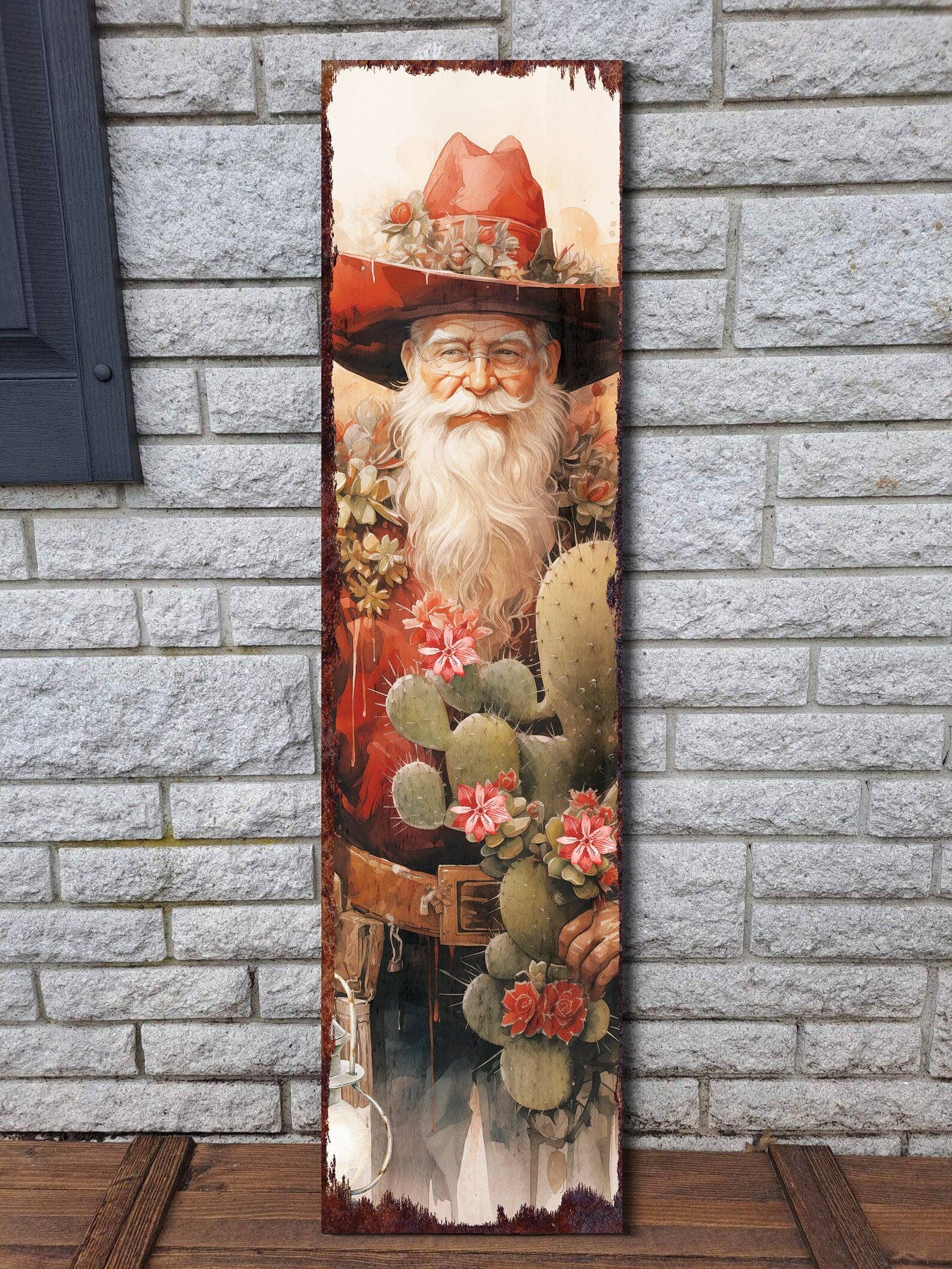 TX USA Corporation – Großhandel Schild für Außenbereich – Cowboy-Weihnachtsmann-Weihnachtsschild für die Veranda | Rustikale Bauernhaus-Willkommensdekoration für draußen5