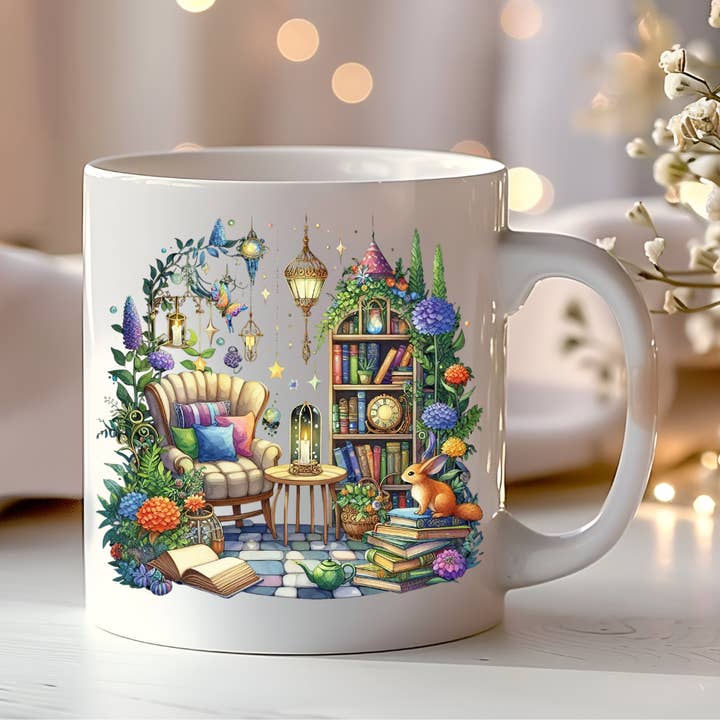 Tazza in ceramica Readings in Wonderland per la vendita all'ingrosso da parte di Les Moonettes