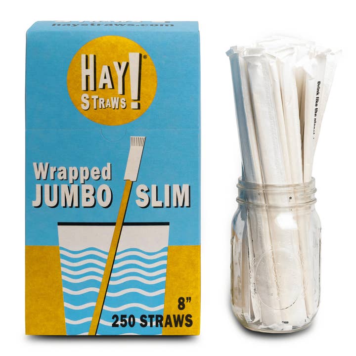 Wrapped Slim Jumbo Straws 8" -1500 Straws for wholesale by Hay Straws